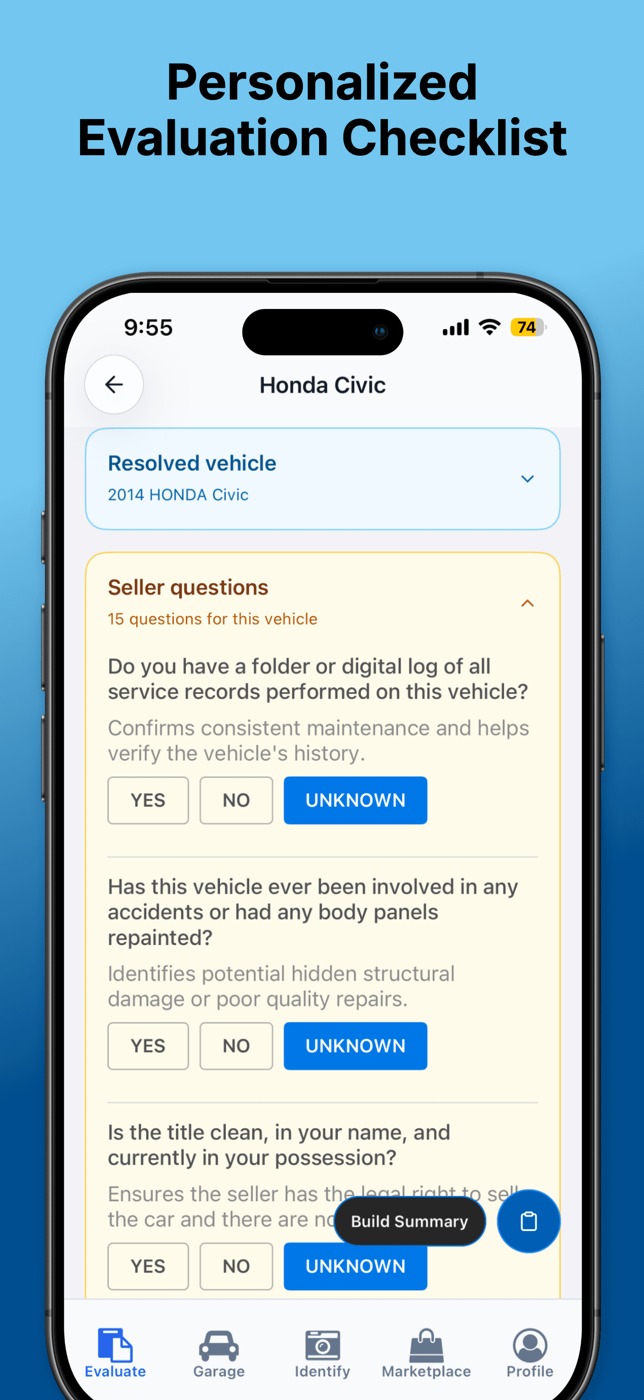 Generate a Custom Evaluation Checklist When Buying a Vehicle