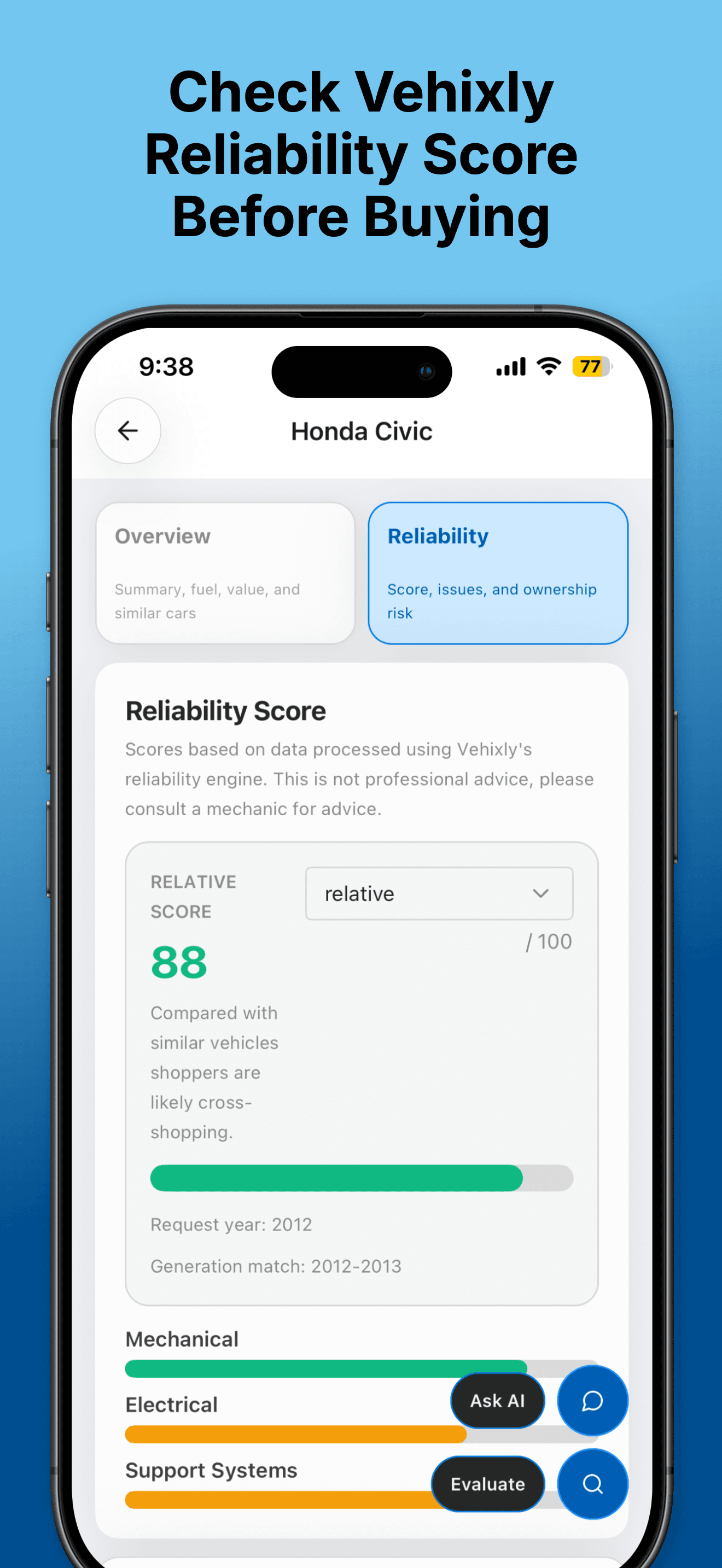 Vehixly in-app insights preview